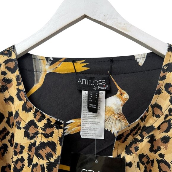 Attitudes zRenee Leopard Jacket Medium Reversible Bird Print Stretch Duster NWT - Picture 6 of 10